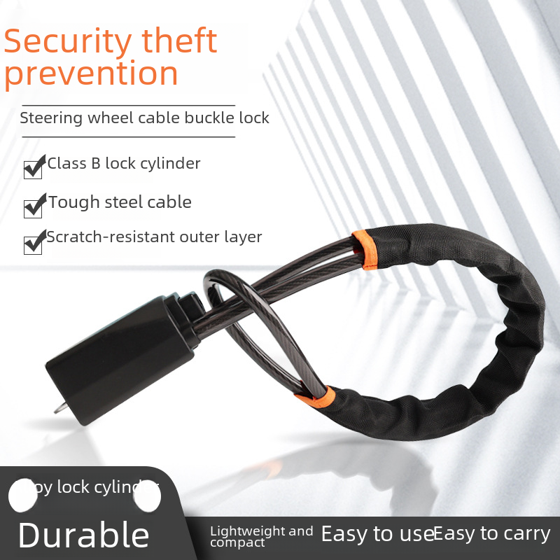 Car Steering Wheel Lock with Retractable Steel Cable